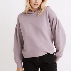 Madewell Pleat Sleeve Shrunken Hoodie Sweatshirt
